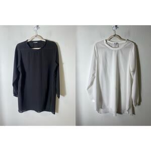 Bundle of 2 A'Nue White/Black Sheer Long Sleeve Tops Sz L